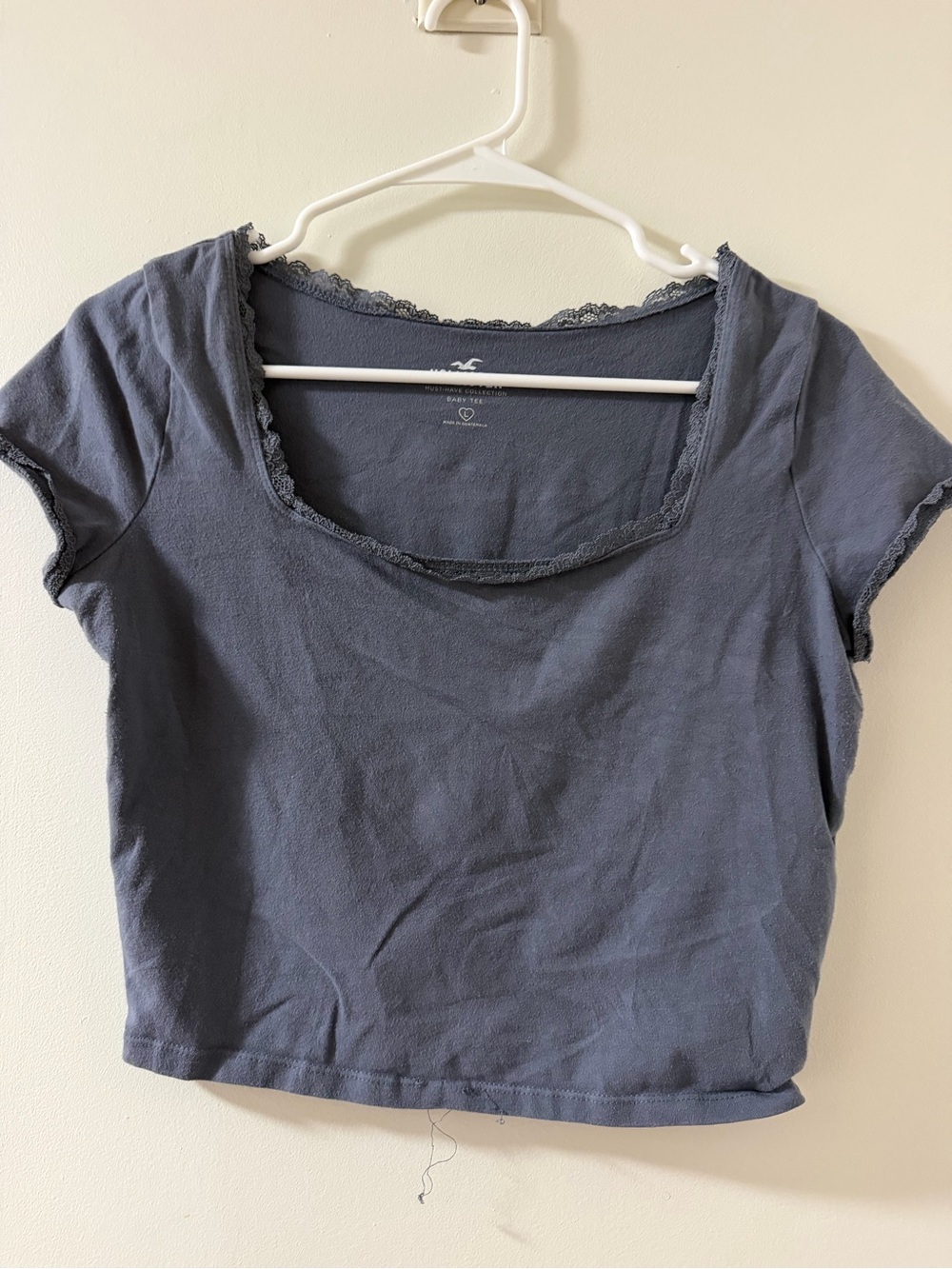 Hollister Navy Scoop Neck Lace-Edged Crop Top